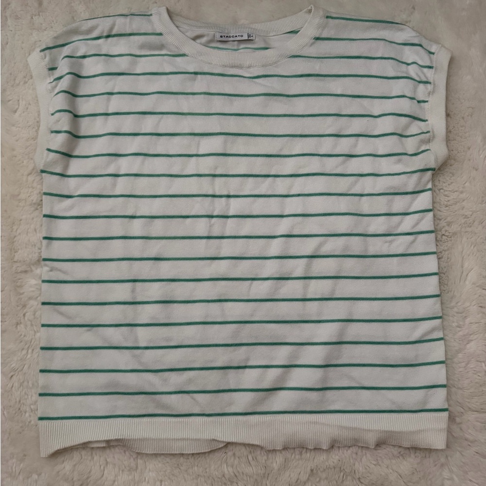 Staccato White and Green Striped Kids Tee